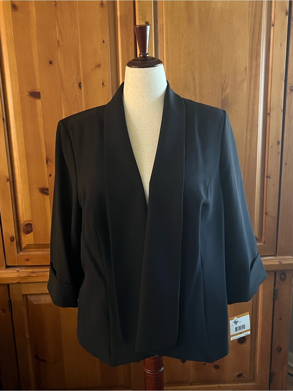 Black Open-Front Women's Blazer Jacket - Classic Draped Collar 16W (NWT)